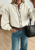 Contrast Piping Button Up Blouse *PREORDER*