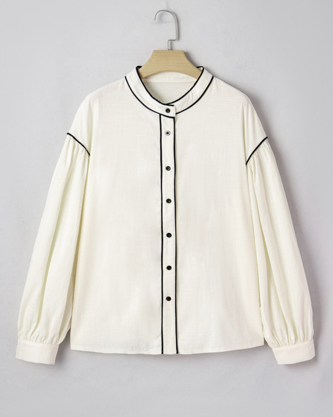 Contrast Piping Button Up Blouse *PREORDER*