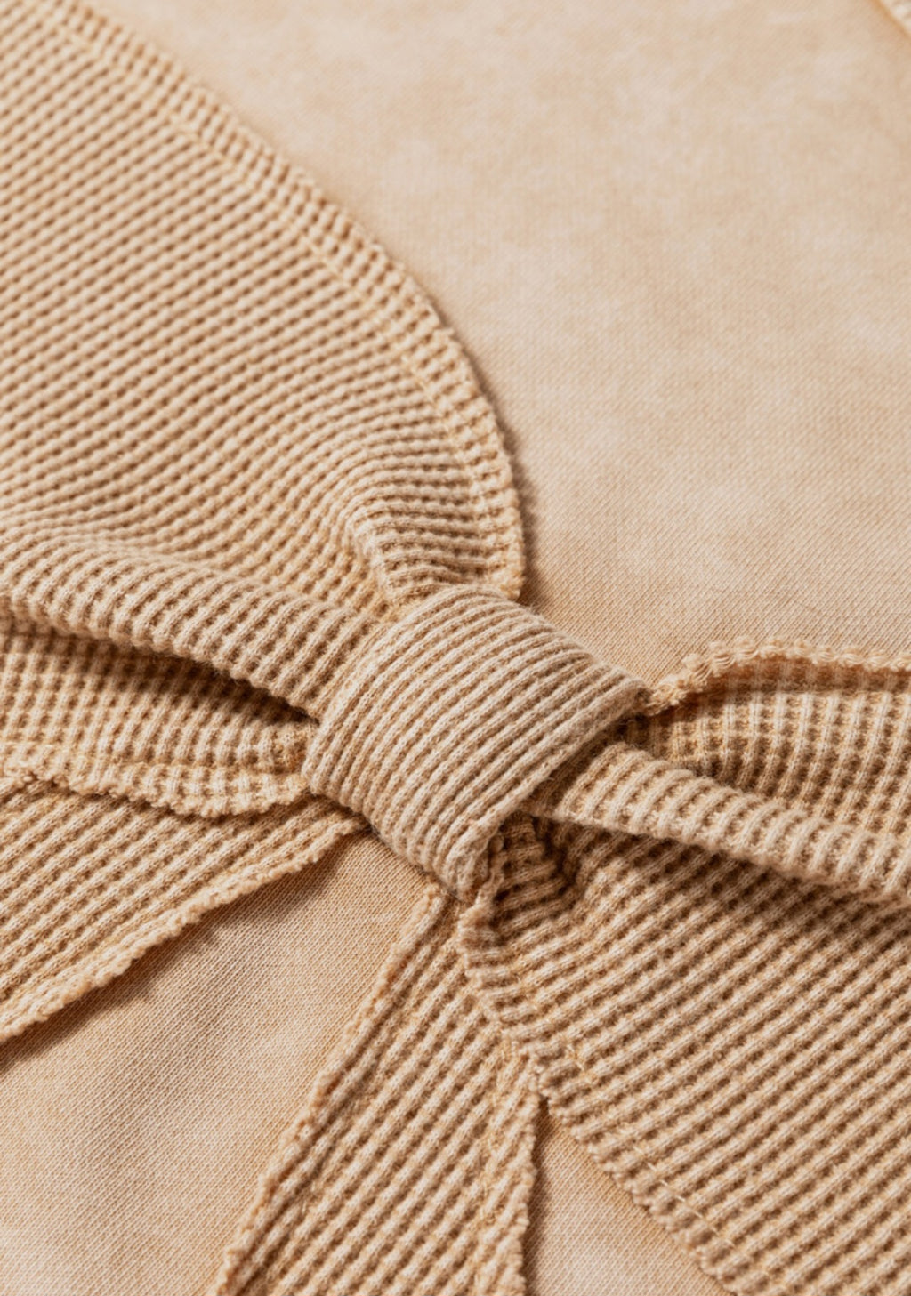 Mineral Wash Waffle Bow Applique Pullover Tan *PREORDER*