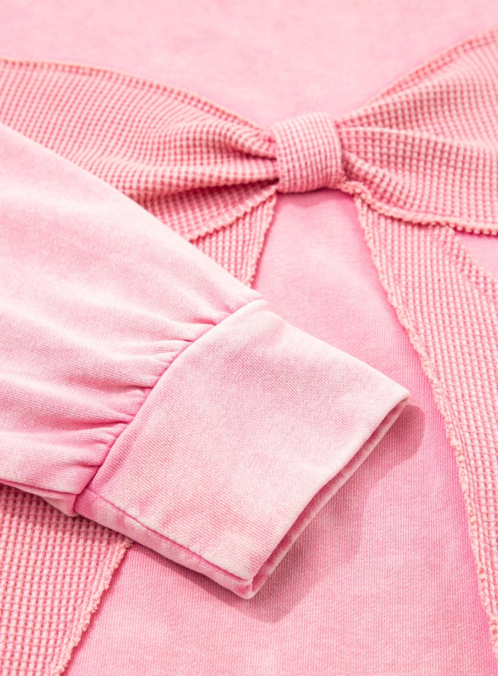 Mineral Wash Waffle Bow Applique Pullover Pink *PREORDER*