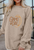 Embroidered Tan Corded Oversized Pullover *PREORDER*
