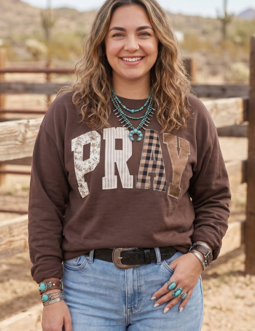 Applique PRAY Brown Pullover *PREORDER*