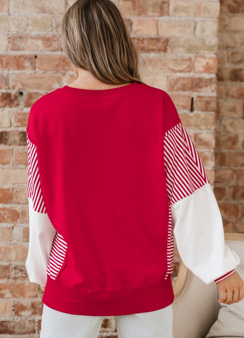 Red Stripe Sleeve Tunic Pullover  *PREORDER*