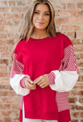 Red Stripe Sleeve Tunic Pullover  *PREORDER*
