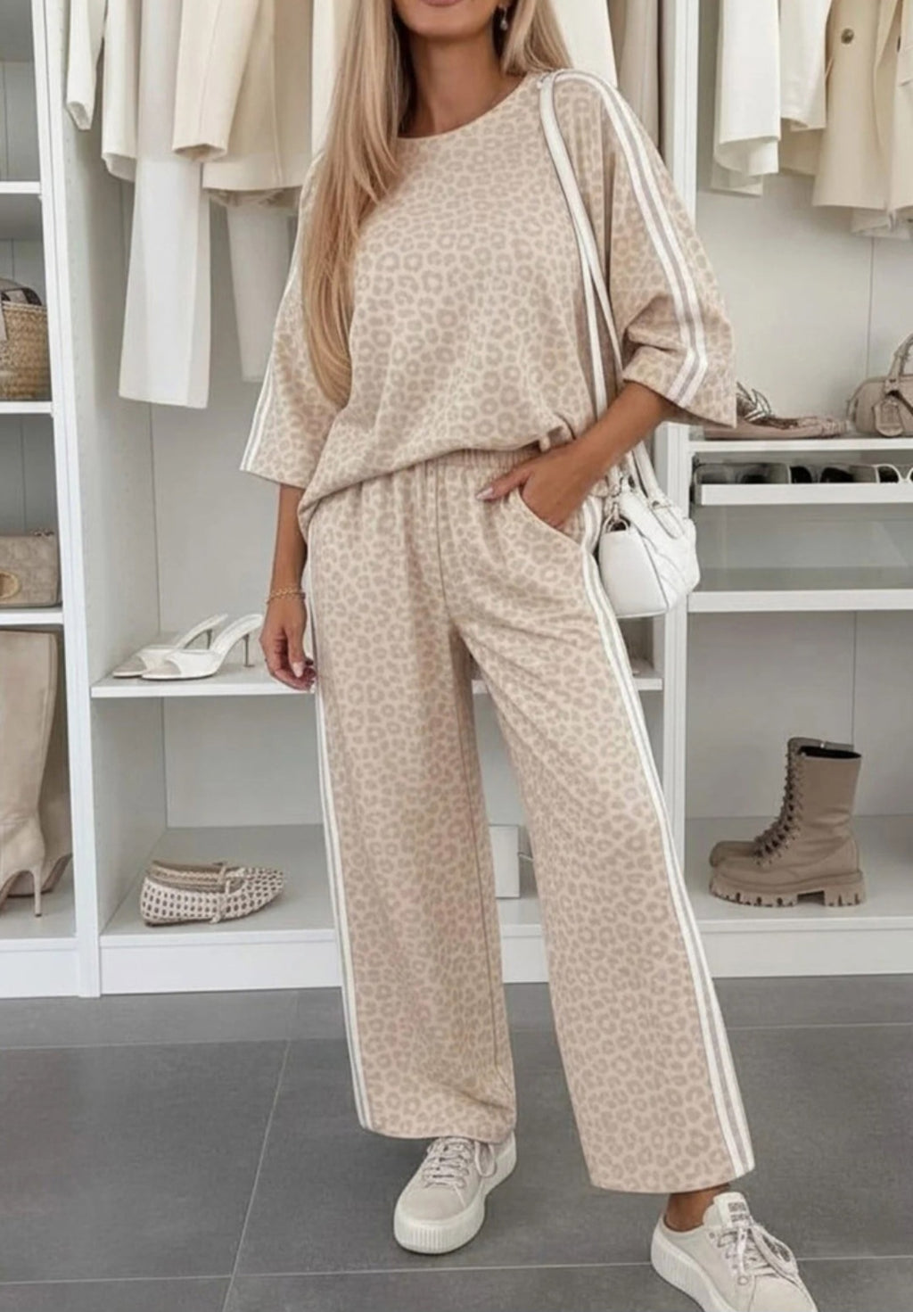 Leopard 3/4 Sleeve Set in Tan *PREORDER*
