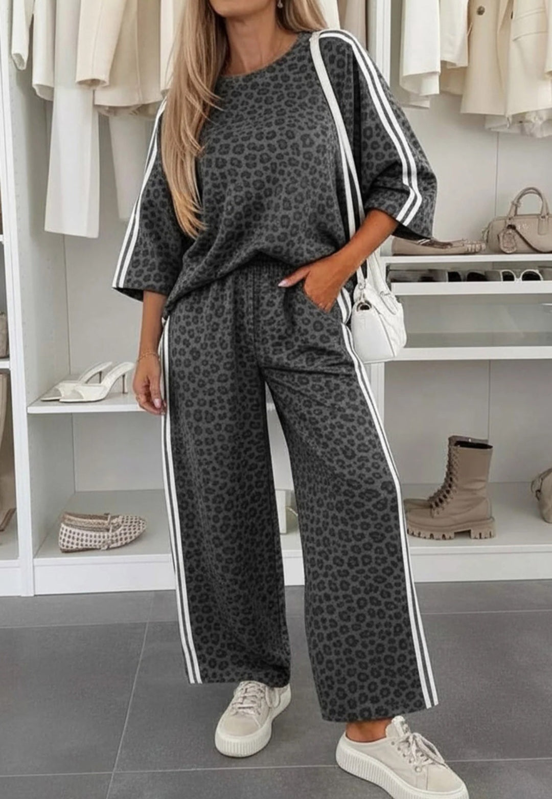 Leopard 3/4 Sleeve Set in Dk Grey *PREORDER*