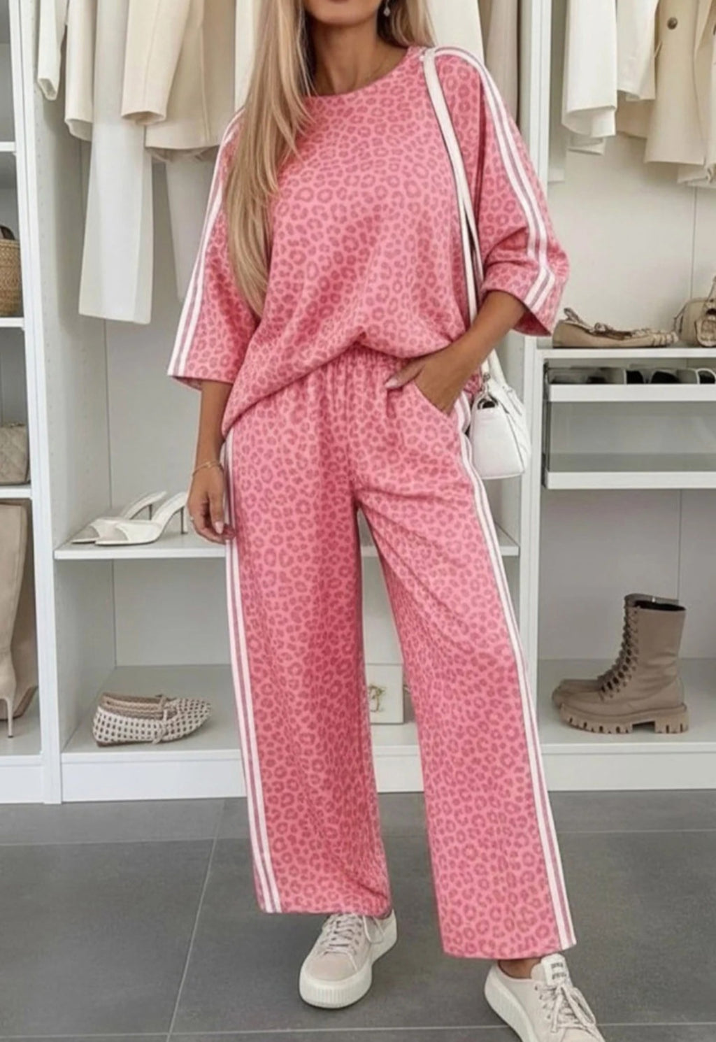 Leopard 3/4 Sleeve Set in Pink *PREORDER*