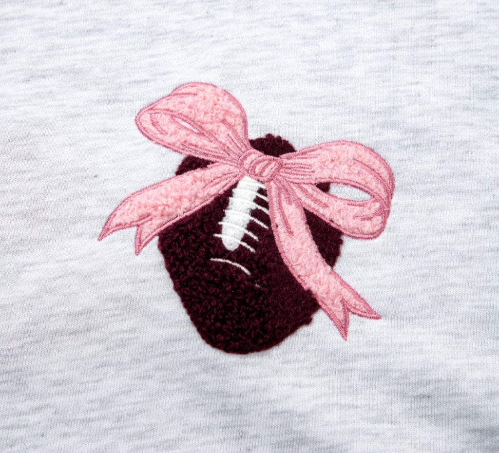 Chenille Embroidered Front/Back Football with Pink Bow Pullover *PREORDER*
