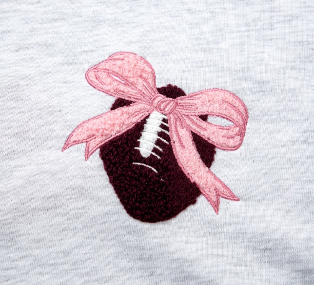 Chenille Embroidered Front/Back Football with Pink Bow Pullover *PREORDER*