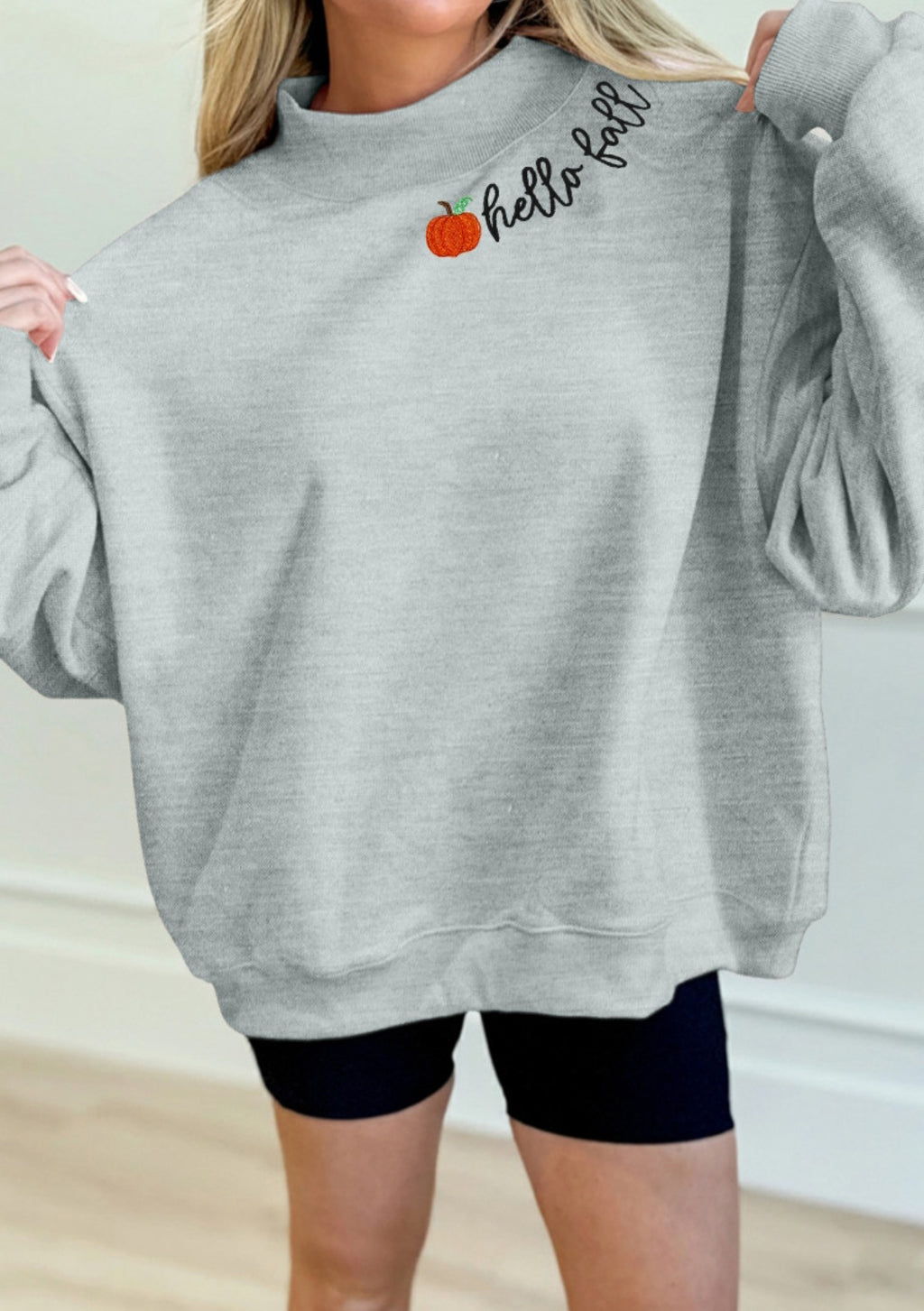 Hello Fall Embroidered Mock Neck *PREORDER*