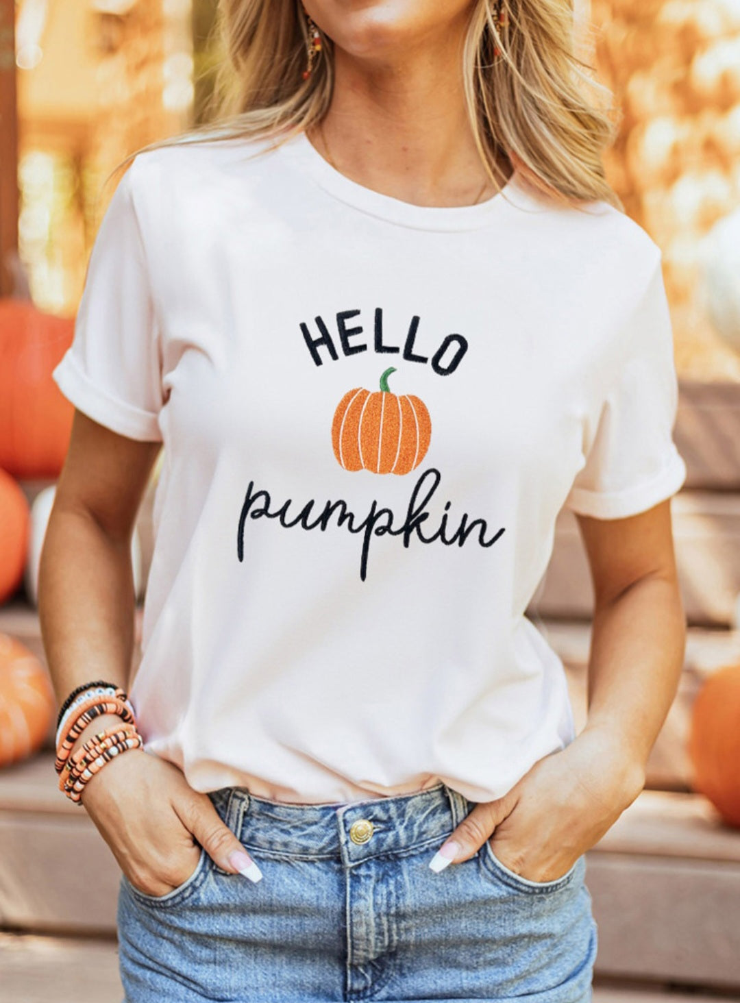 Hello Pumpkin Embroidered Tee *PREORDER*