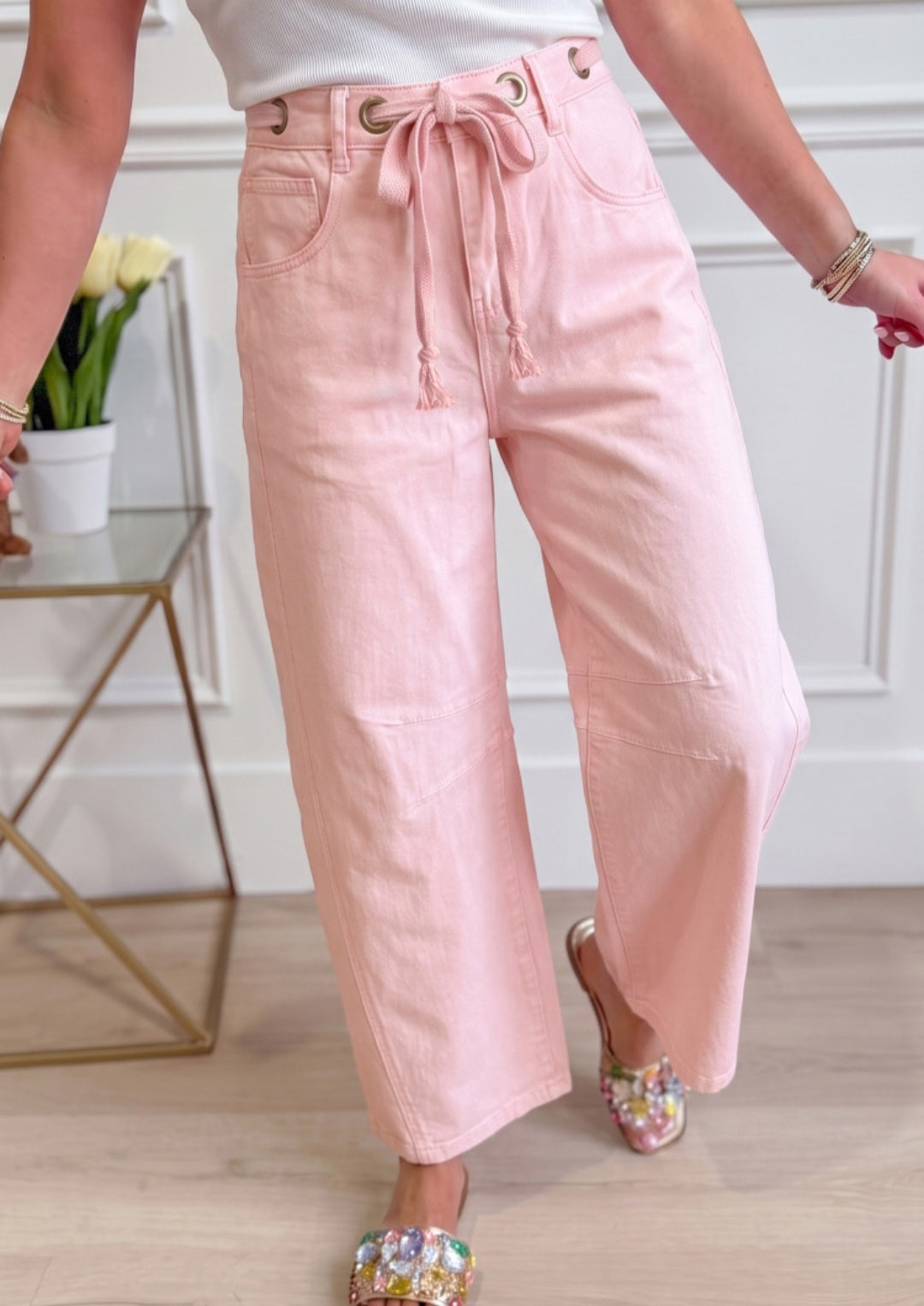 Pink Grommet Barrel Jeans *PREORDER*