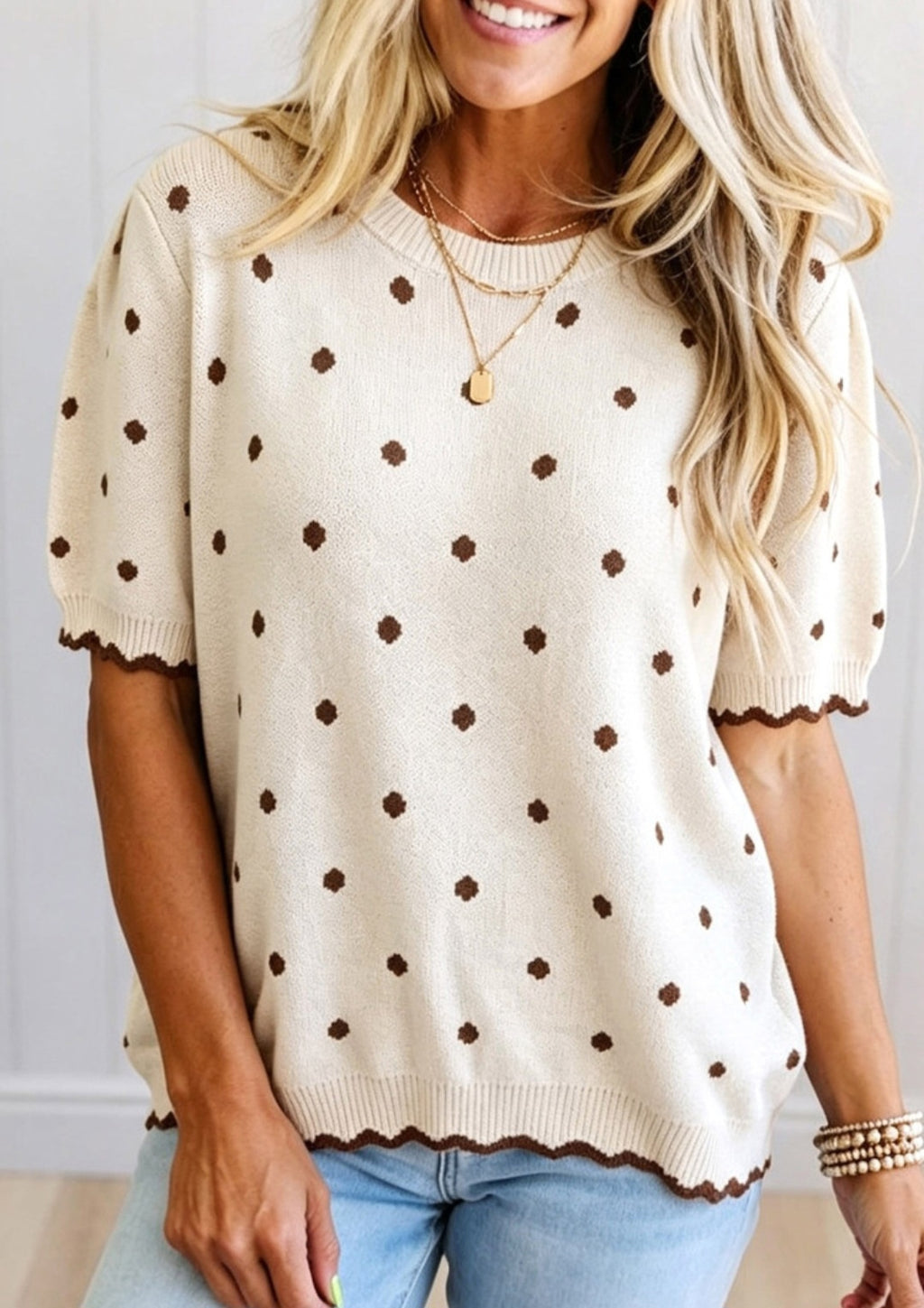 Cotton Knit Polka Dot SS Sweater *PREORDER*
