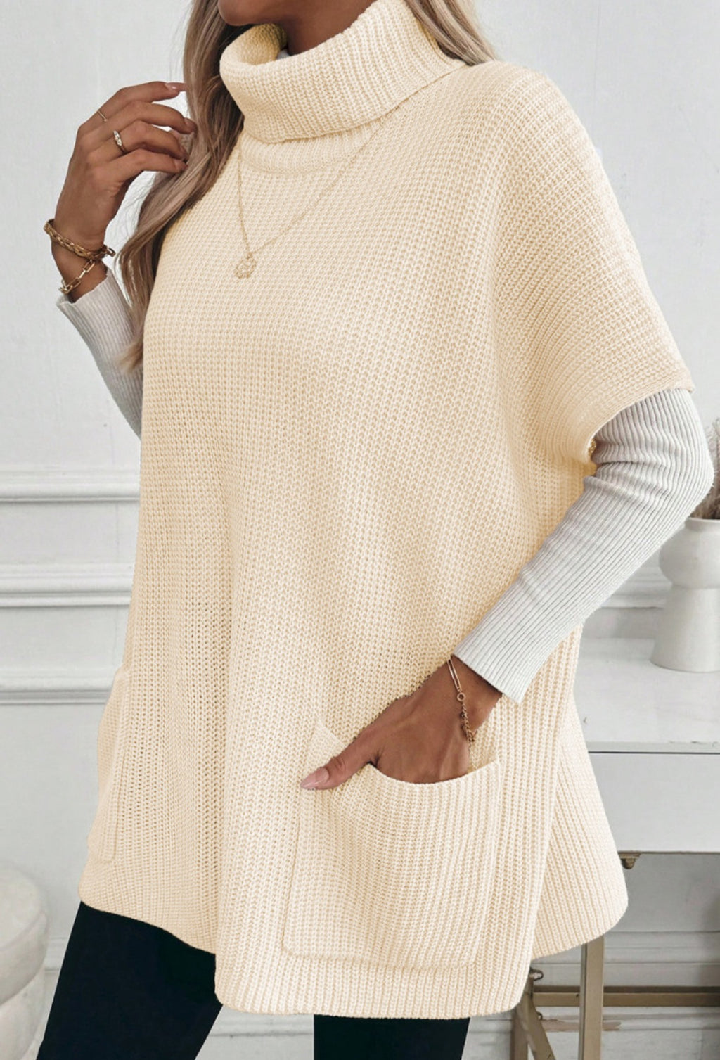 Turtle Neck Short Sleeve Tunic Sweater *PREORDER*