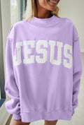 Jesus Applique Oversized Mock Neck Lavender *PREORDER*