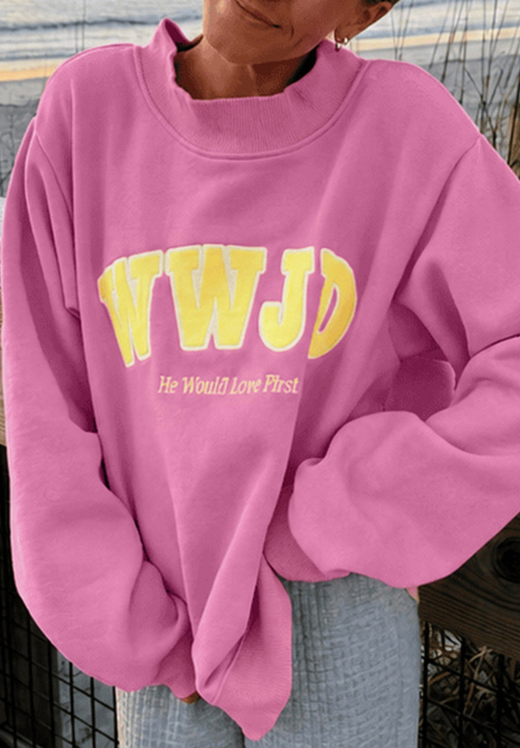 WWJD Applique Oversized Mock Neck *PREORDER*