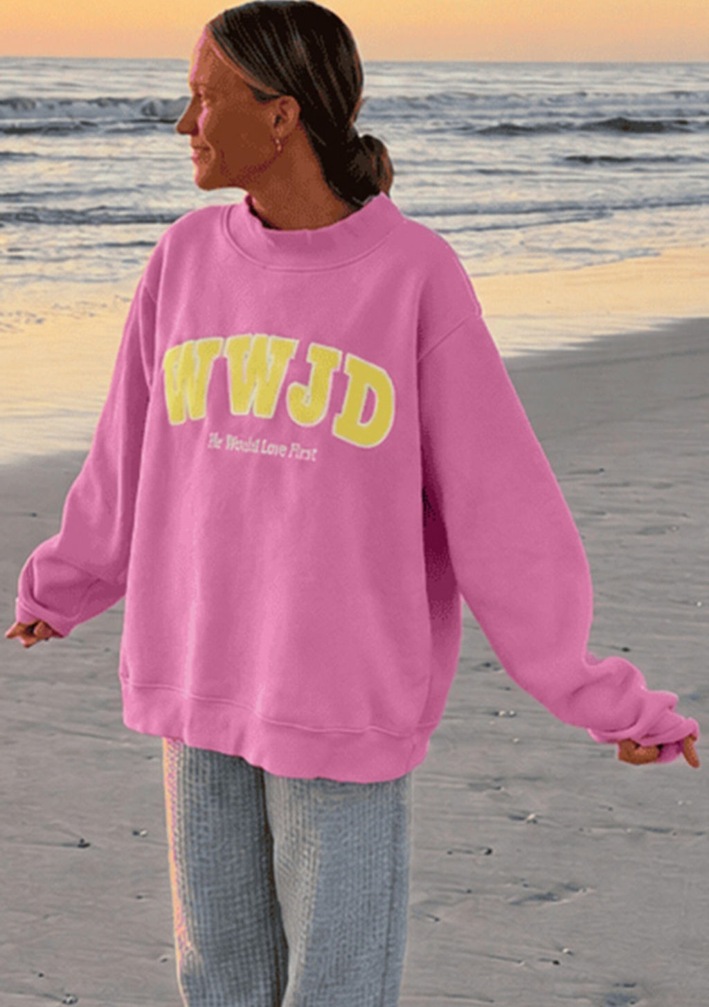 WWJD Applique Oversized Mock Neck *PREORDER*