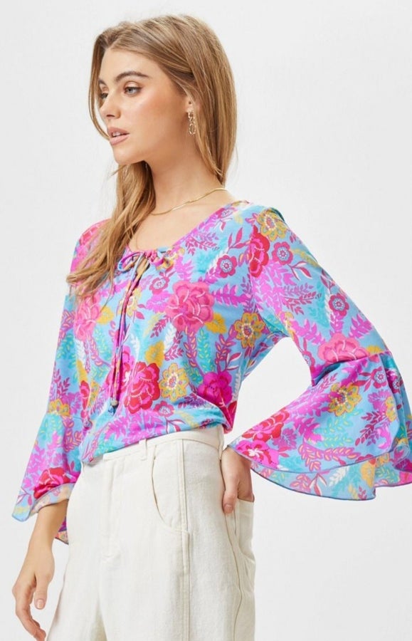 Belle Blouse in Fuchsia Floral