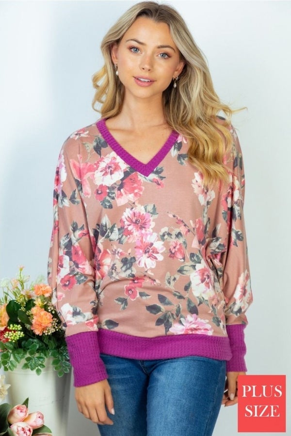 Magenta Floral French Terry Top