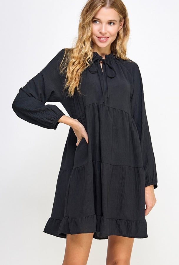 Black Airflow Tiered Swing Dress