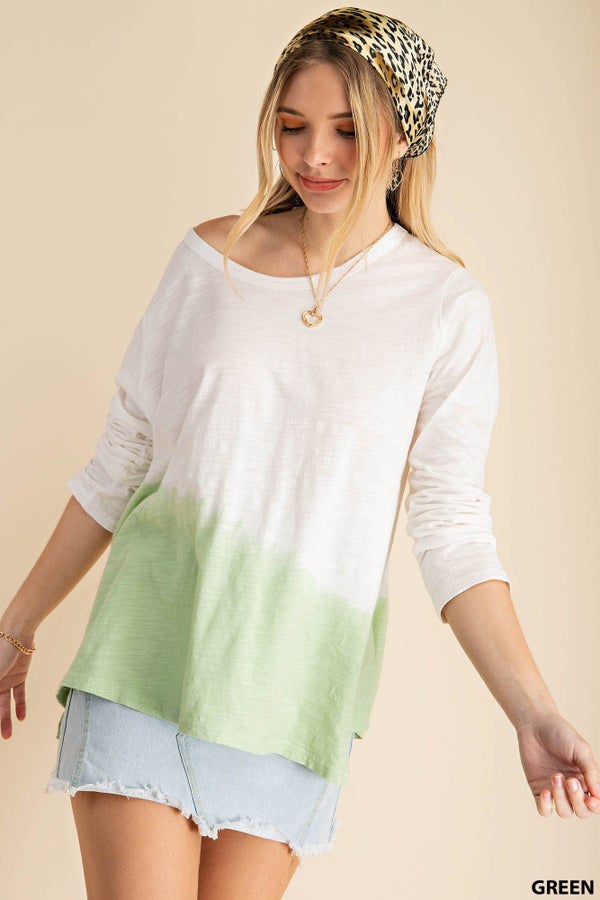 Kori Dip Dyed Slub Knit Top Green