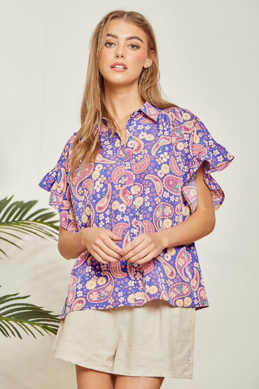 Purple Paisley Collared Blouse