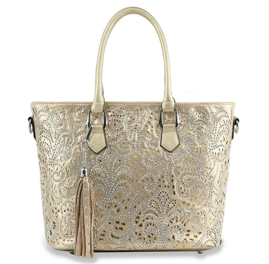 Gold Rhinestone Layered Tote