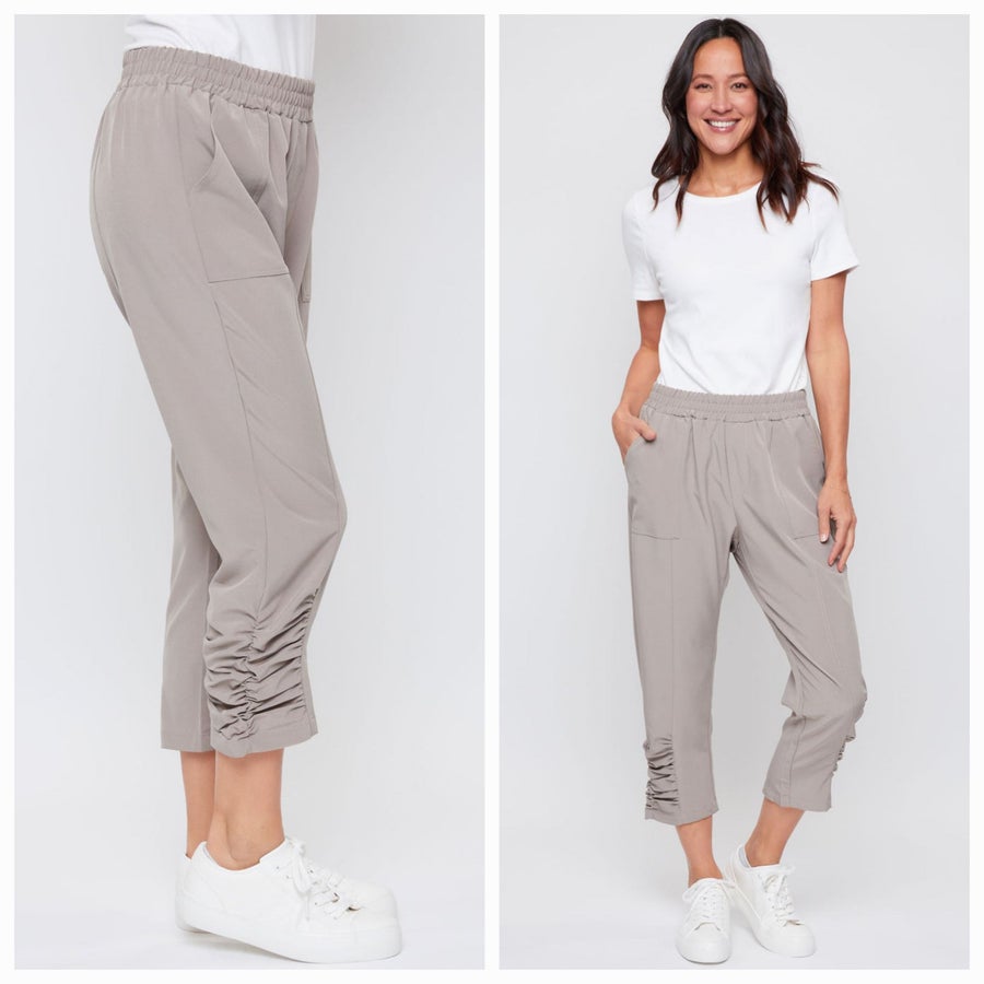 Ruched Ankle Crop Pant Stone