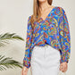 Everly V-Neck Blouse in Royal Paisley
