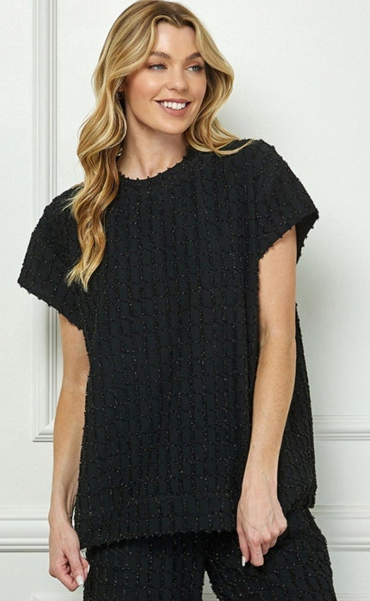 Diamond Textured Glitter Top Black