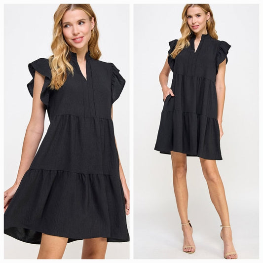 Airflow Flutter Sleeve Dress Black