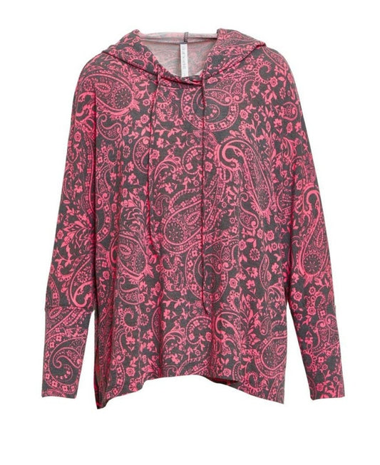 French Terry Charcoal Paisley Tunic Hoodie