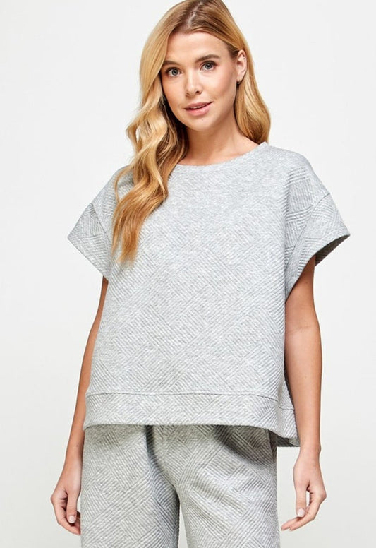 Textured Short Sleeve Top Grey