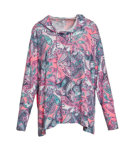 French Terry Pink Paisley Tunic Hoodie