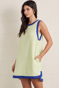 Entro Subtle Leopard Contast Sleeveless Dress Lime
