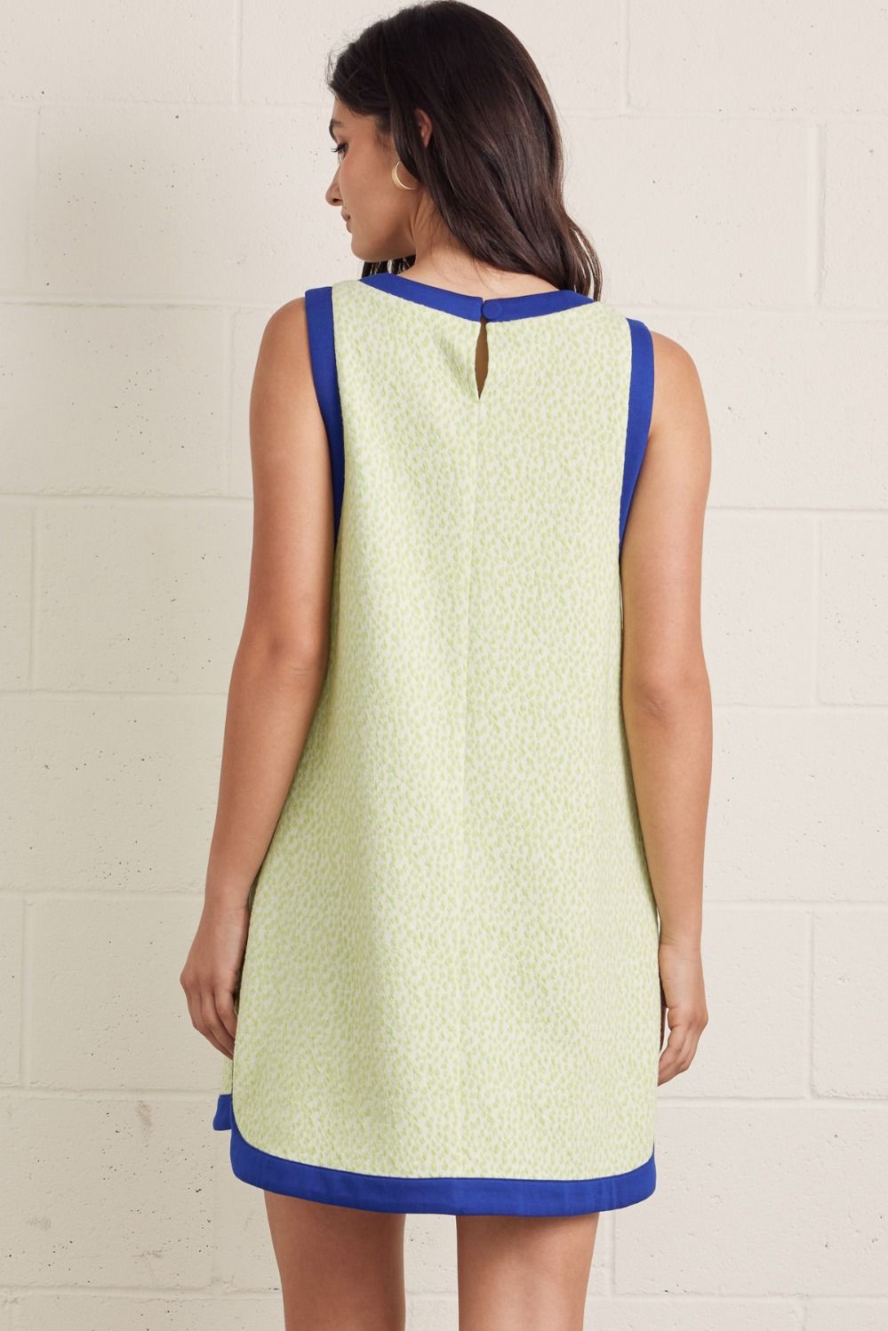 Entro Subtle Leopard Contast Sleeveless Dress Lime