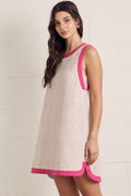 Entro Subtle Leopard Contast Sleeveless Dress Oatmeal