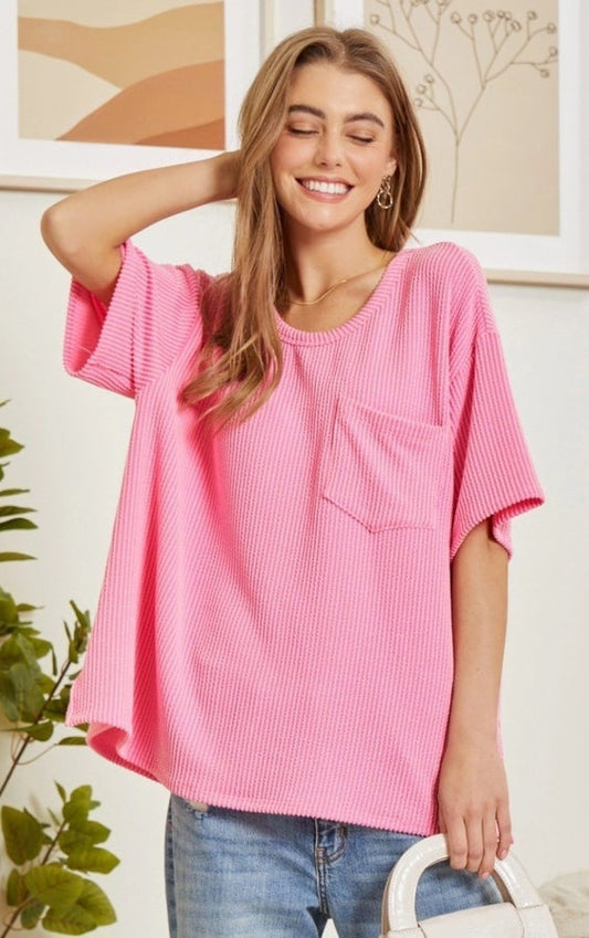 Ribbed Pocket Top Coral Pink