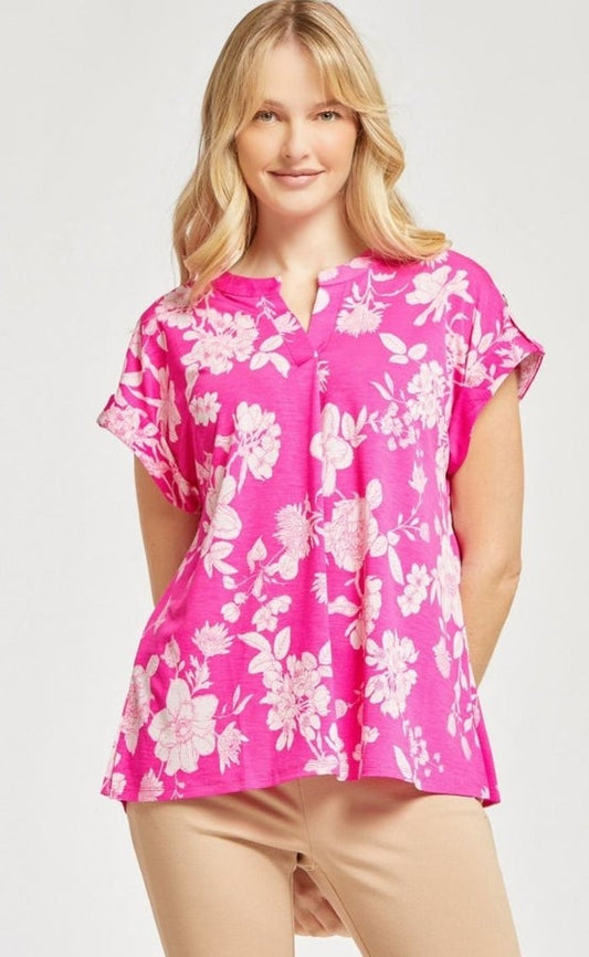 SS Lizzy Top Hot Pink Floral