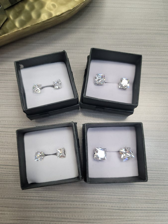 Silver Square CZ Earrings