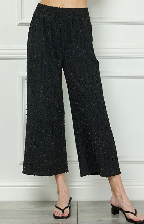 Diamond Textured Glitter Crop Pant Black