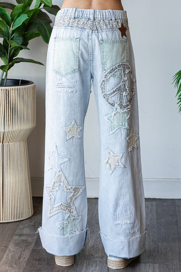Oli & Hali Lightwash Peace Patchwork Jeans