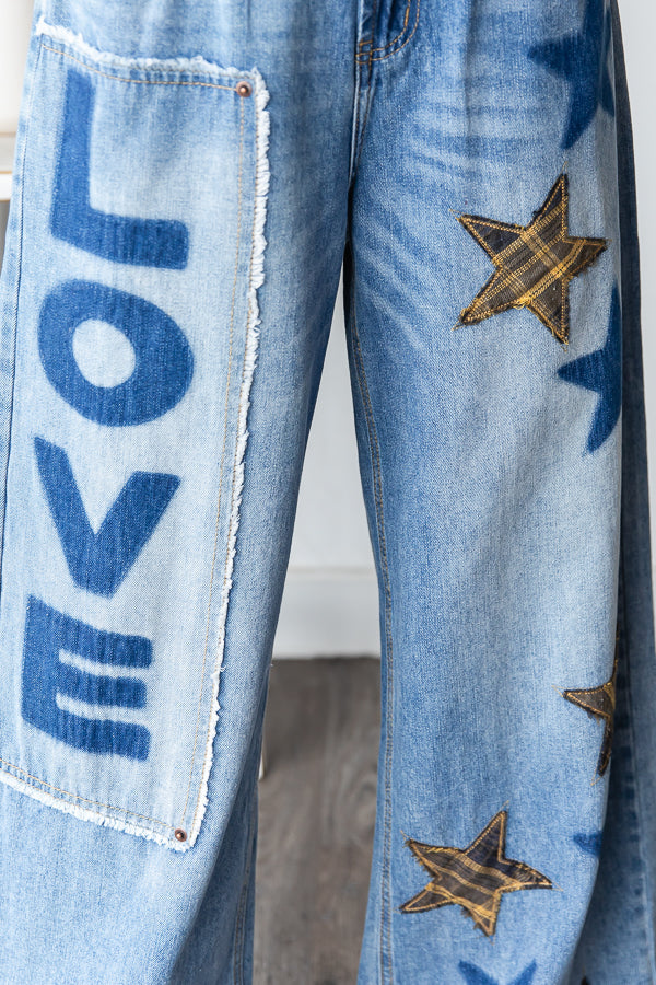 Oli & Hali Washed Star Love Patchwork Jeans