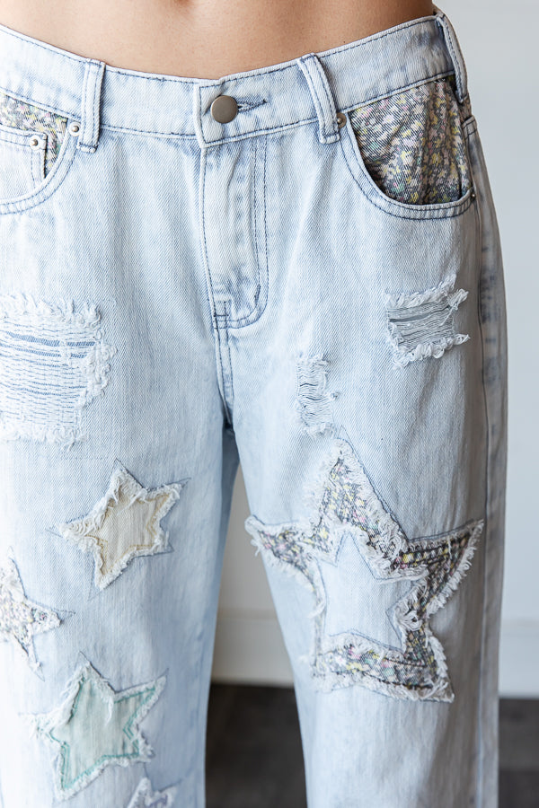 Oli & Hali Lightwash Peace Patchwork Jeans