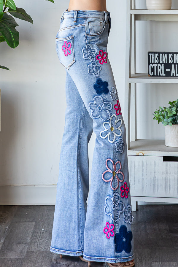 Oli & Hali Washed Flower Embroidered Jeans