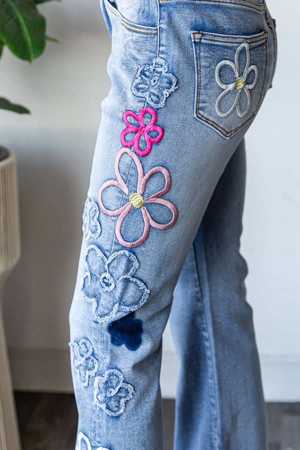 Oli & Hali Washed Flower Embroidered Jeans