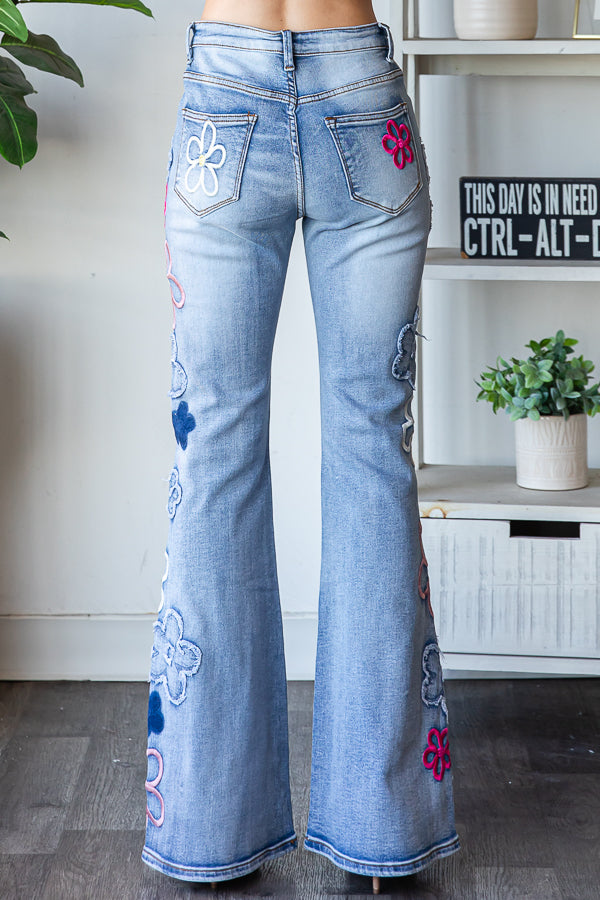 Oli & Hali Washed Flower Embroidered Jeans