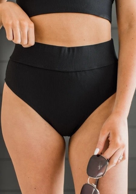 Ray of Sunshine Ribbed Swim Bottom Black