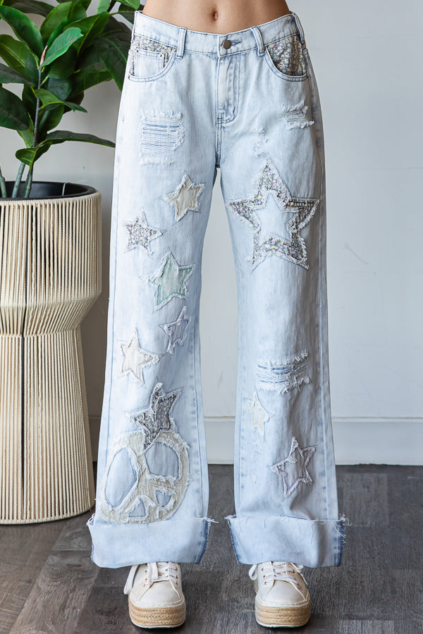 Oli & Hali Lightwash Peace Patchwork Jeans
