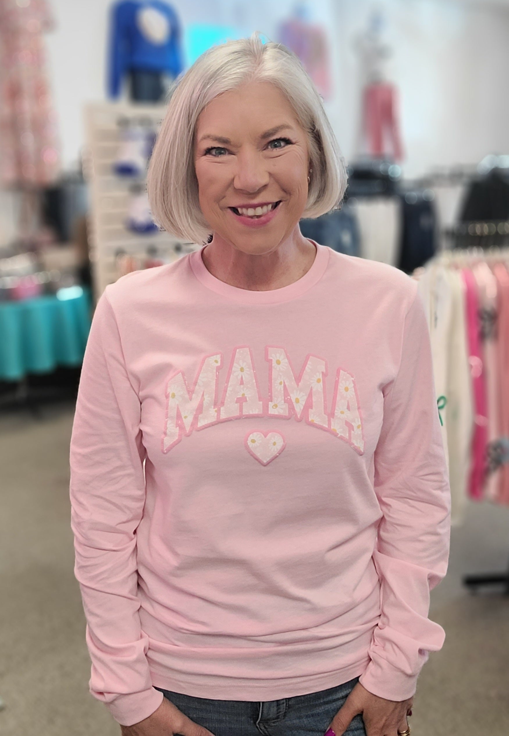 MAMA Floral Heart Puff LS Tee